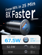 67.5W 99% Invisible Super Mini Car Charger USB C Fast Charging,All Metal Cigarette Lighter Adapter PD&QC Type C Car Charger Adapter for Iphone 16 Pro Max 15 14 13 12,Samsung Galaxy S25,Android