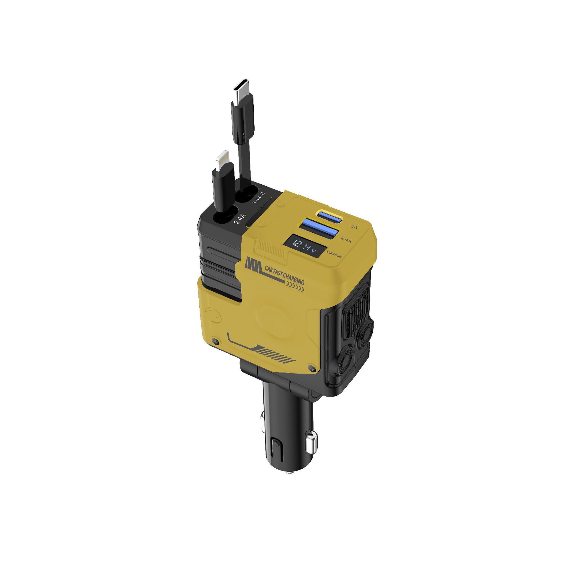 Chargeur Voiture Intelligent 4-en-1 – 50W, USB-C, Câbles Rétractables