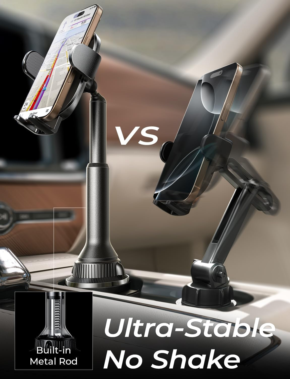 Cup Phone Holder for Car No Shaking Car Phone Holder Mount, 360° Adjustable Car Accessories for Women Truck Jeep, Golf Accessories for Iphone 16E 16 15 14 13 Pro Max Samsung S25 All 4-17'' Phone