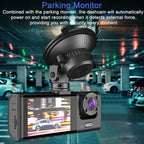 Dash Cam 3 Canaux – Avant + Intérieur + Arrière avec Écran IPS 2’’ et Surveillance Parking