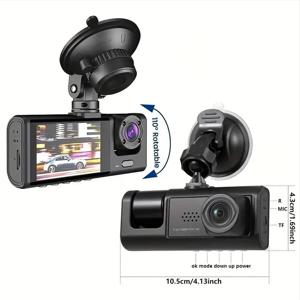 Dash Cam 3 Canaux – Avant + Intérieur + Arrière avec Écran IPS 2’’ et Surveillance Parking