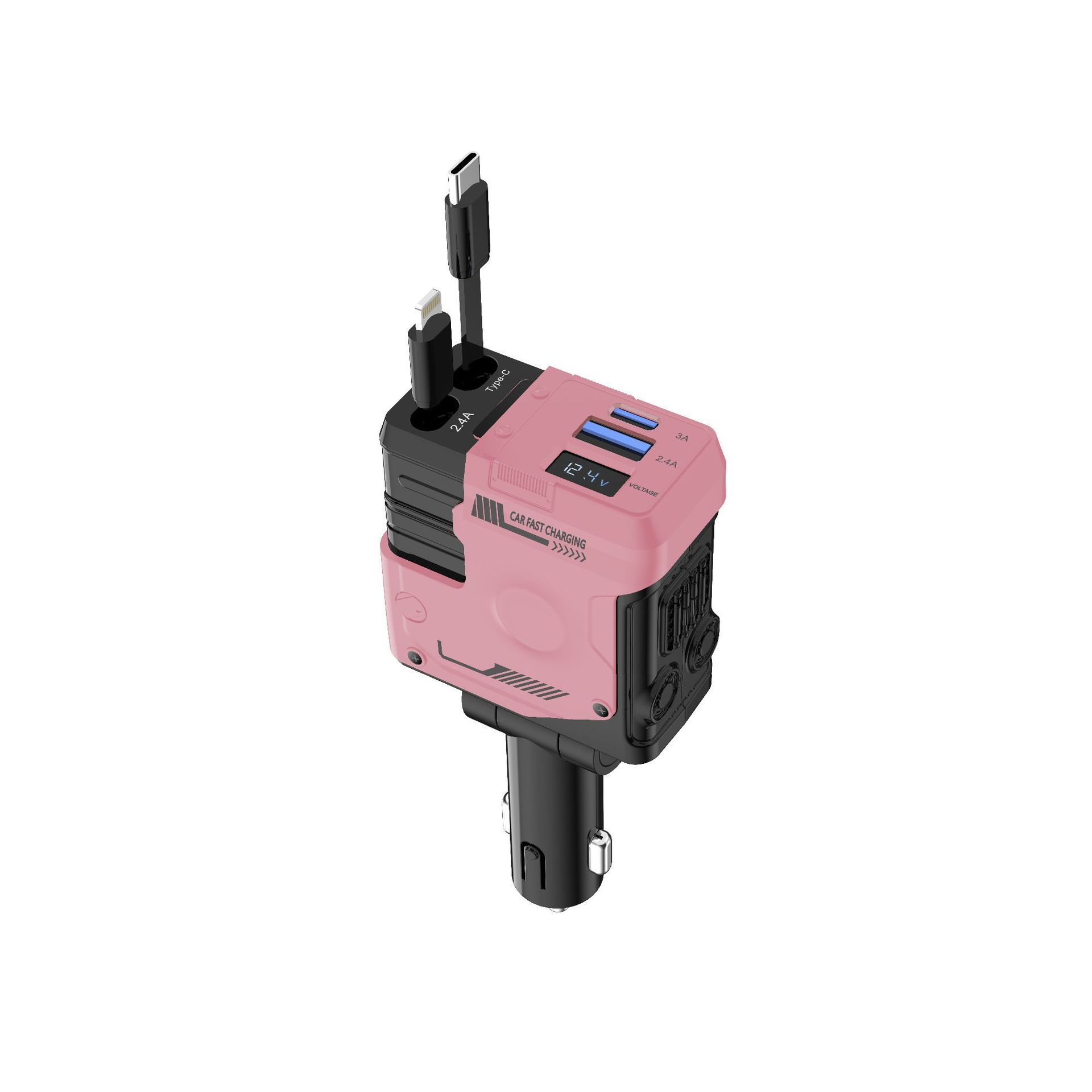 Chargeur Voiture Intelligent 4-en-1 – 50W, USB-C, Câbles Rétractables