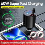 Chargeur Voiture Rétractable 4-en-1 – Rapide, Compact et Multi-Appareils