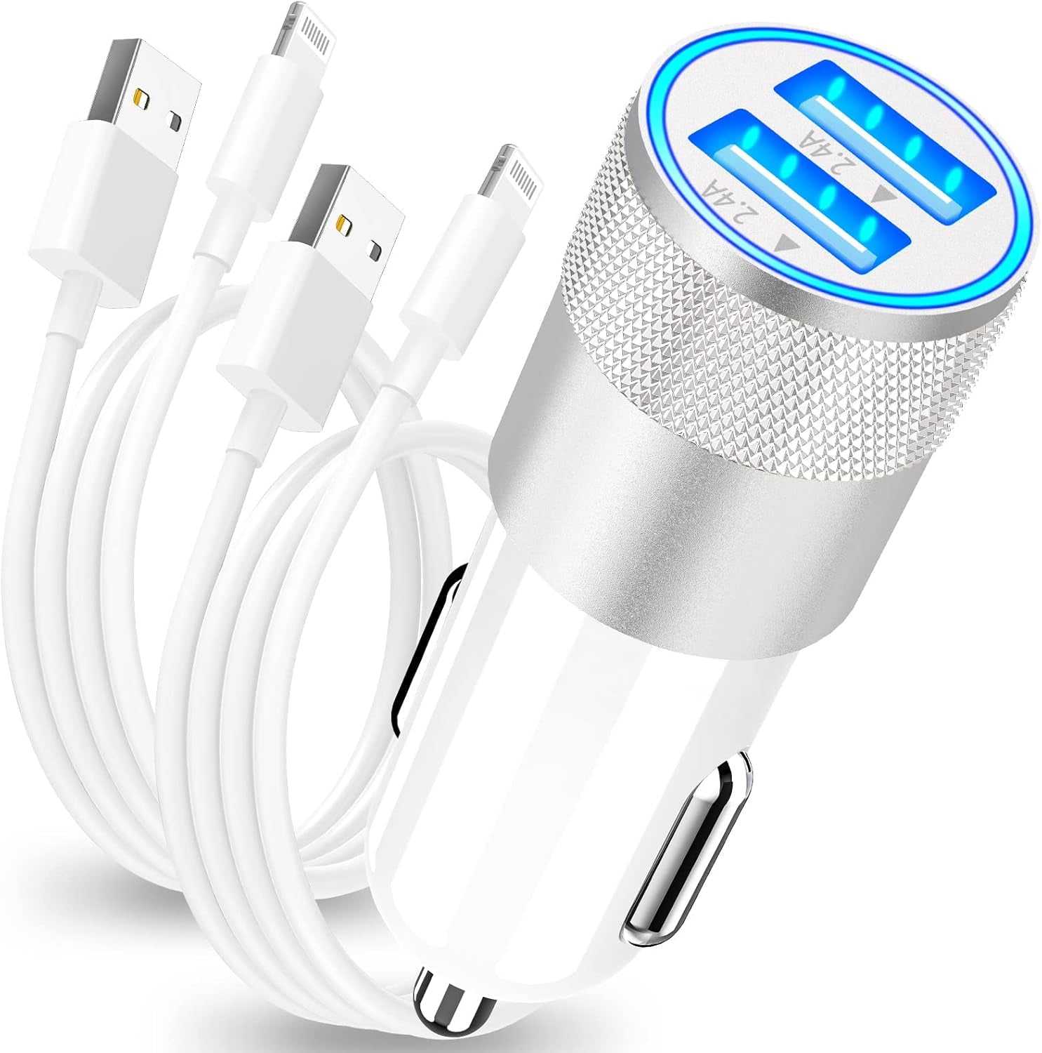【Mfi Certified】Iphone Fast Car Charger,  4.8A Dual USB Smart Car Power Cigarette Lighter USB Fast Car Charging Adapter with 2Pack Lightning Cable for Iphone 14 13 12 11 Pro Max/Xs/Xr/X/Se/Ipad