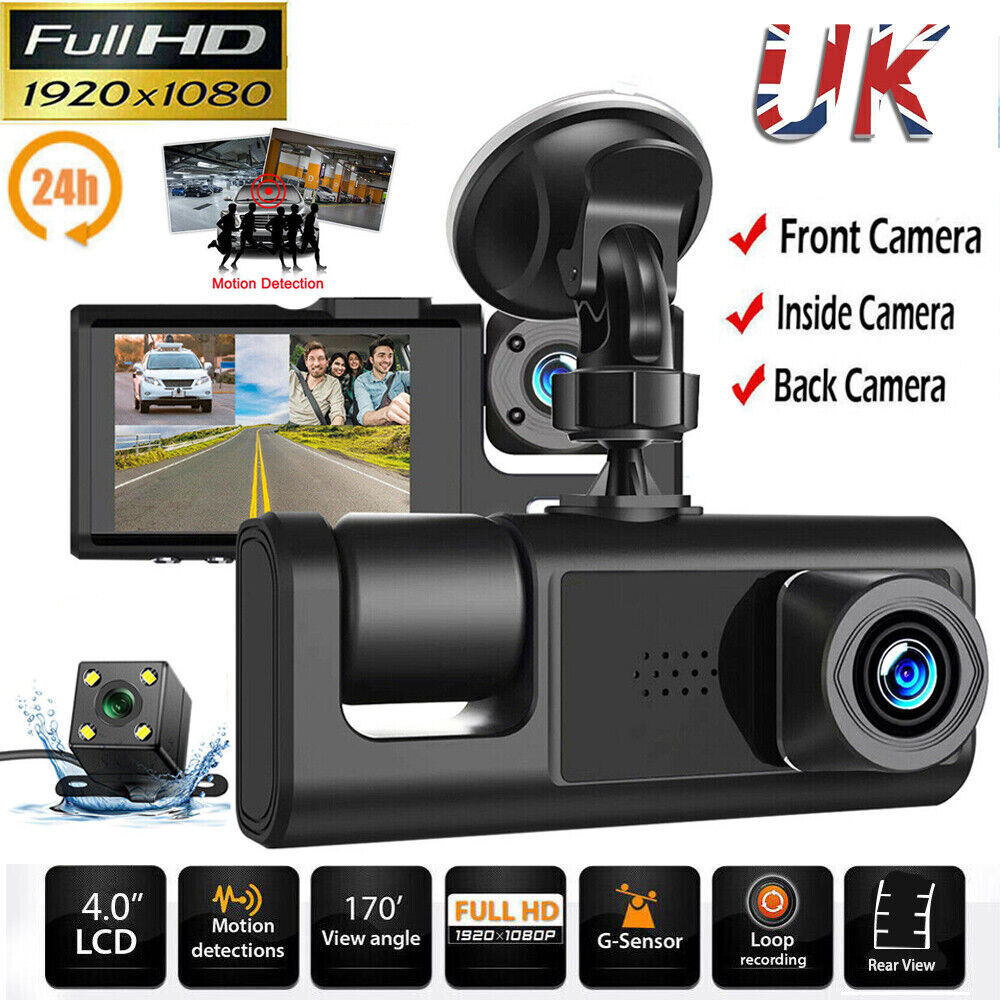 Dash Cam 3 Canaux – Avant + Intérieur + Arrière avec Écran IPS 2’’ et Surveillance Parking