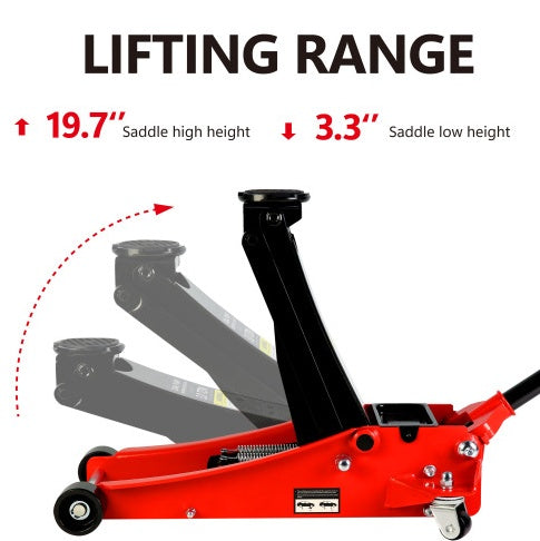 Cric Hydraulique 3T Profil Bas – Double Piston, Levage Rapide et Ultra-Low Floor Jack
