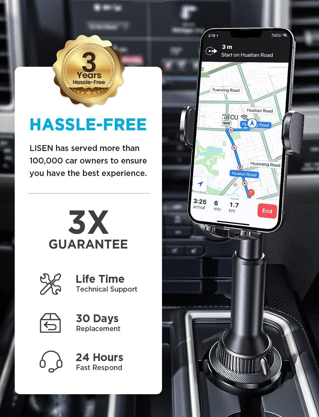 Cup Phone Holder for Car No Shaking Car Phone Holder Mount, 360° Adjustable Car Accessories for Women Truck Jeep, Golf Accessories for Iphone 16E 16 15 14 13 Pro Max Samsung S25 All 4-17'' Phone