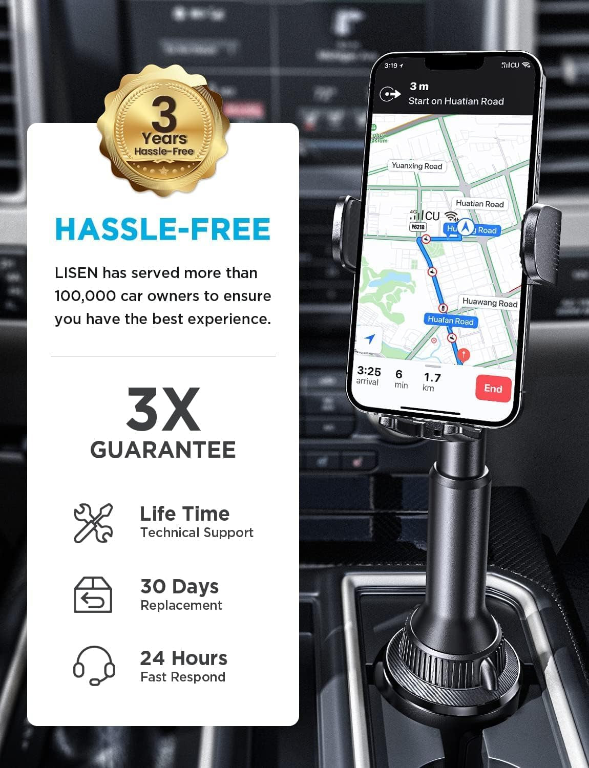 Cup Phone Holder for Car No Shaking Car Phone Holder Mount, 360° Adjustable Car Accessories for Women Truck Jeep, Golf Accessories for Iphone 16E 16 15 14 13 Pro Max Samsung S25 All 4-17'' Phone