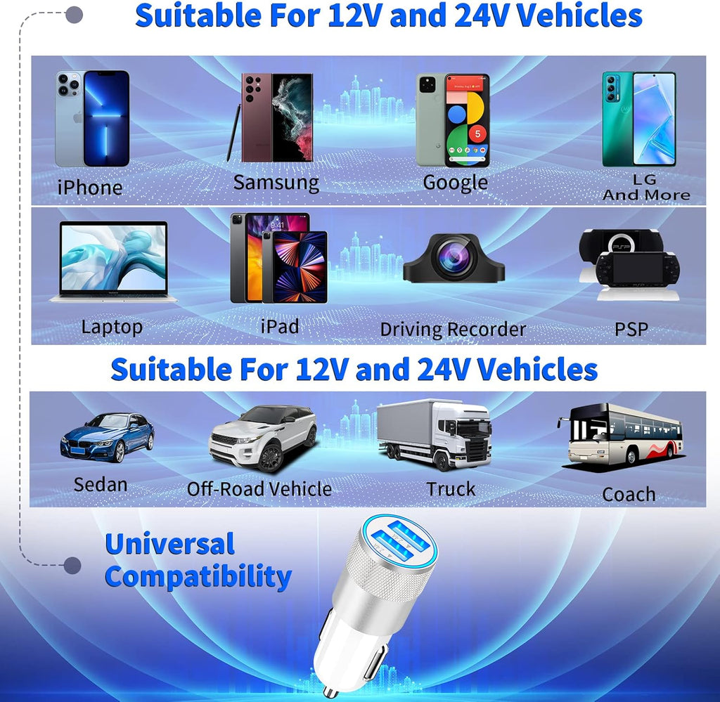 【Mfi Certified】Iphone Fast Car Charger,  4.8A Dual USB Smart Car Power Cigarette Lighter USB Fast Car Charging Adapter with 2Pack Lightning Cable for Iphone 14 13 12 11 Pro Max/Xs/Xr/X/Se/Ipad
