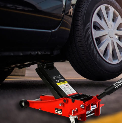 Cric Hydraulique 3T Profil Bas – Double Piston, Levage Rapide et Ultra-Low Floor Jack