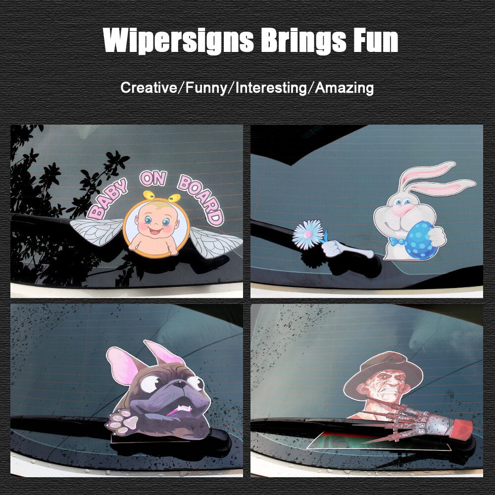 Dog with Bib Waving Wiper Decals PVC Car Styling