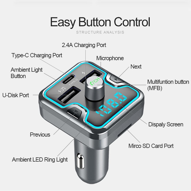 Bluetooth MP3 Player – Transmetteur FM Voiture avec Kit Mains Libres & Double Port USB