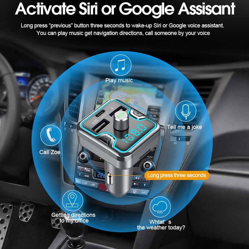 Bluetooth MP3 Player – Transmetteur FM Voiture avec Kit Mains Libres & Double Port USB