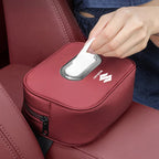 Leather Car Tissue Organizer Storage Bag–Multi-Position Holder Red