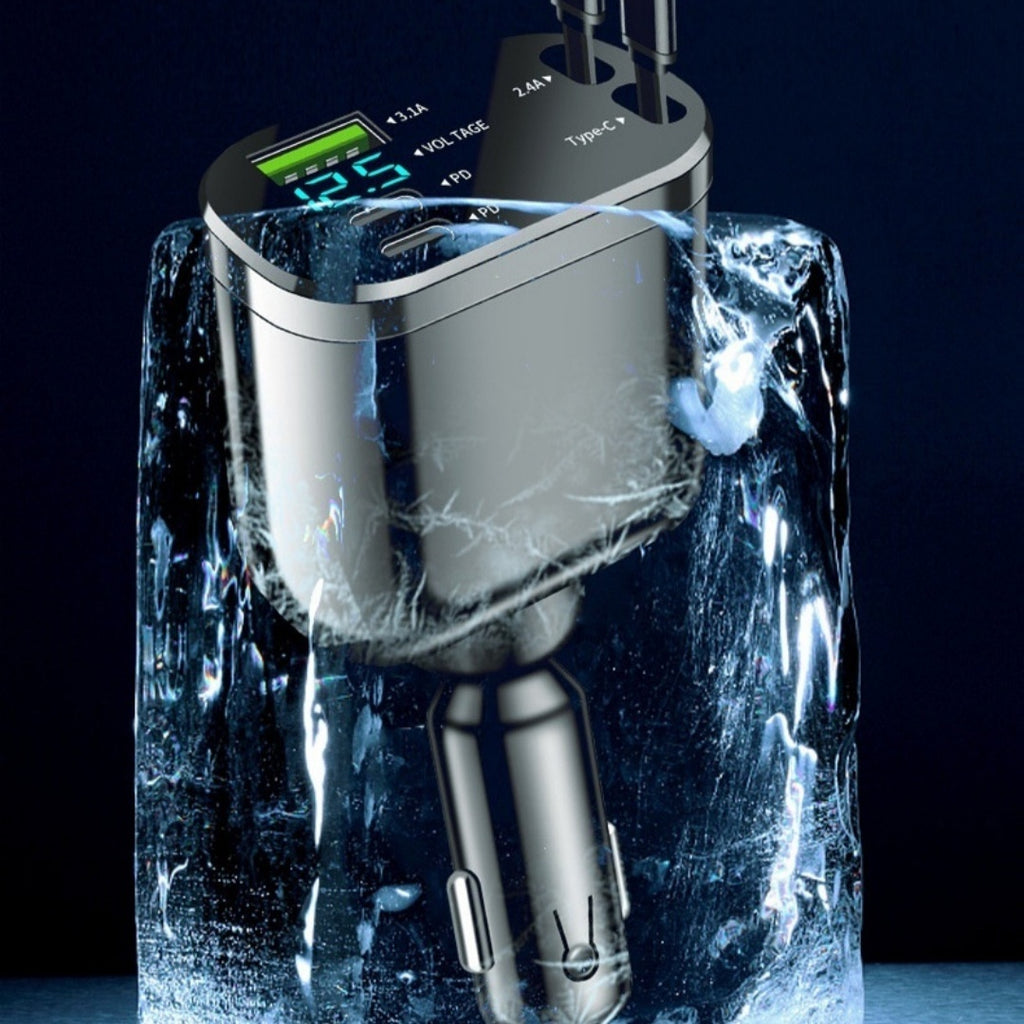 Chargeur Voiture Intelligent 100W – USB + PD + Câbles Intégrés