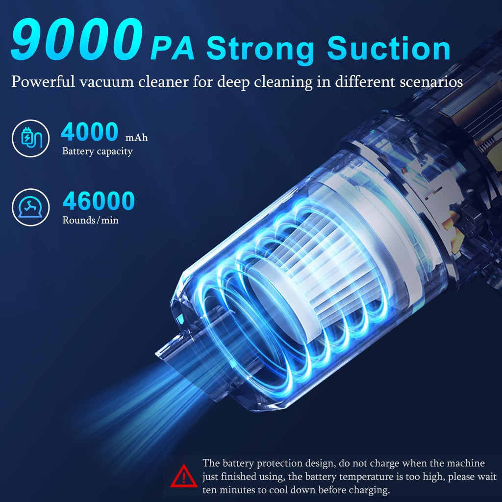 Handheld Car Vacuum Cleaner, 9000Pa Vacuum Cleaner and Air Duster, 120W High Power Hand Held Vacuum with LED Light and Multi-Nozzles for Car, Home, Office, Pet
