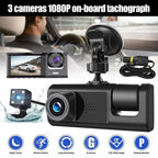 Dash Cam 3 Canaux – Avant + Intérieur + Arrière avec Écran IPS 2’’ et Surveillance Parking