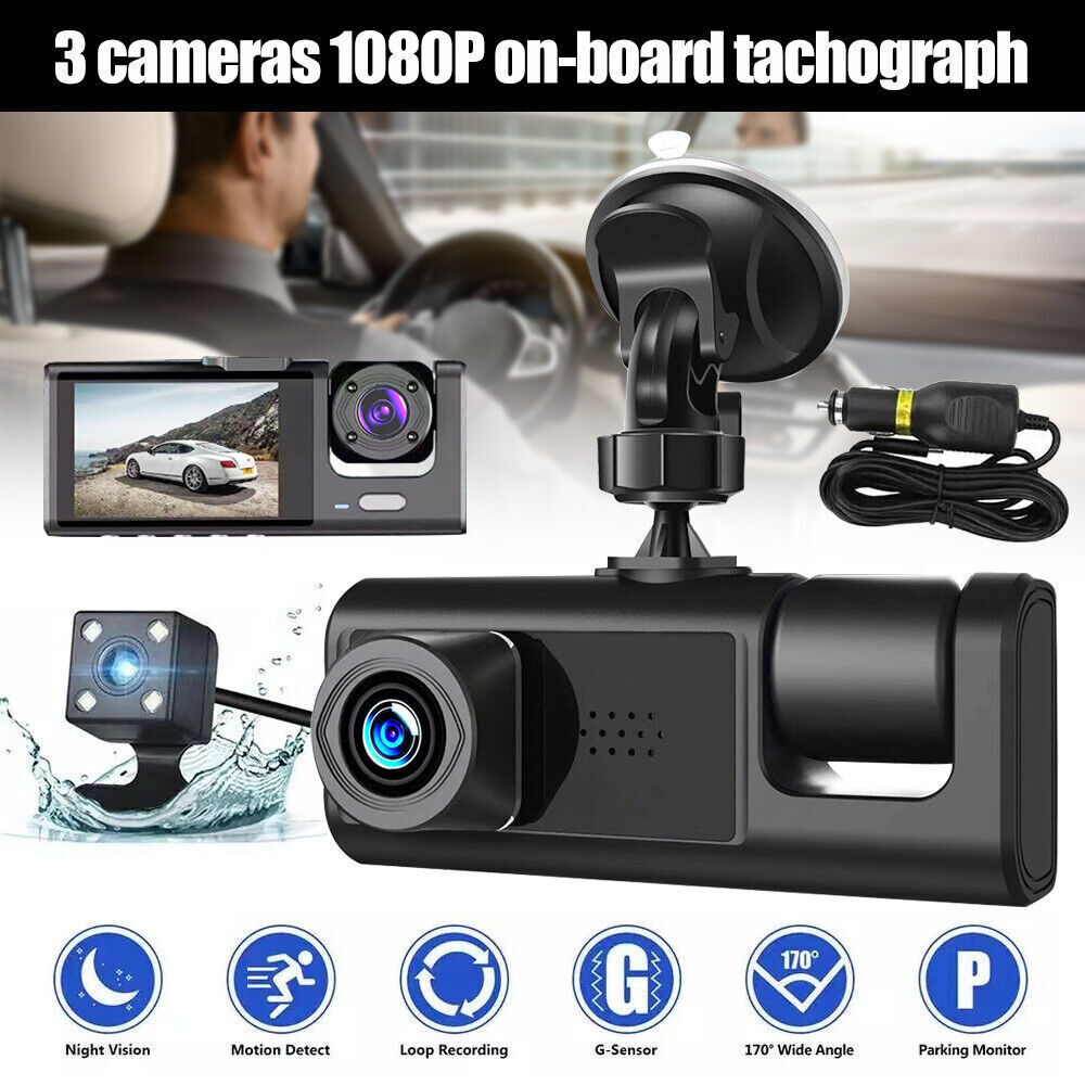 Dash Cam 3 Canaux – Avant + Intérieur + Arrière avec Écran IPS 2’’ et Surveillance Parking