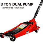 Cric Hydraulique 3T Profil Bas – Double Piston, Levage Rapide et Ultra-Low Floor Jack