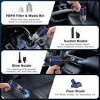 Handheld Car Vacuum Cleaner, 9000Pa Vacuum Cleaner and Air Duster, 120W High Power Hand Held Vacuum with LED Light and Multi-Nozzles for Car, Home, Office, Pet