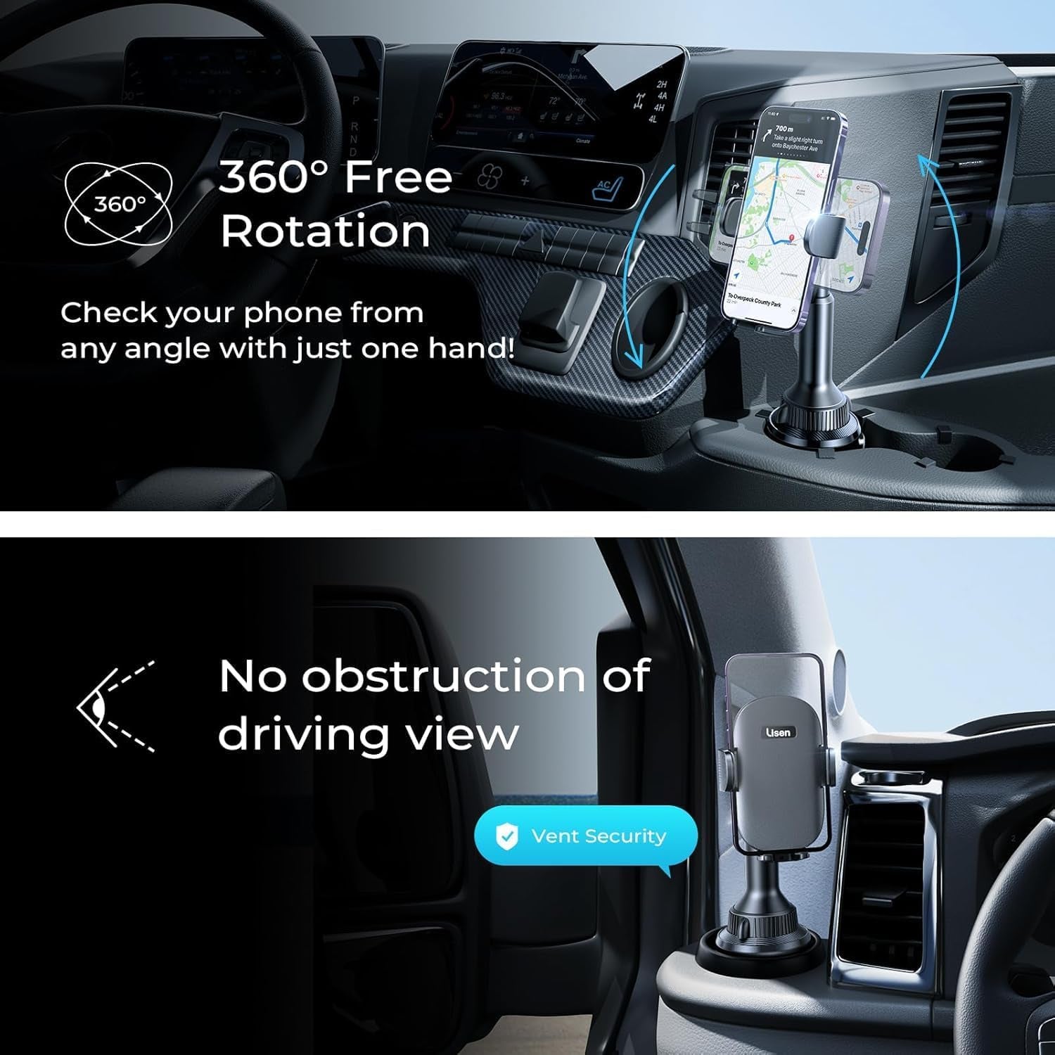 Cup Phone Holder for Car No Shaking Car Phone Holder Mount, 360° Adjustable Car Accessories for Women Truck Jeep, Golf Accessories for Iphone 16E 16 15 14 13 Pro Max Samsung S25 All 4-17'' Phone