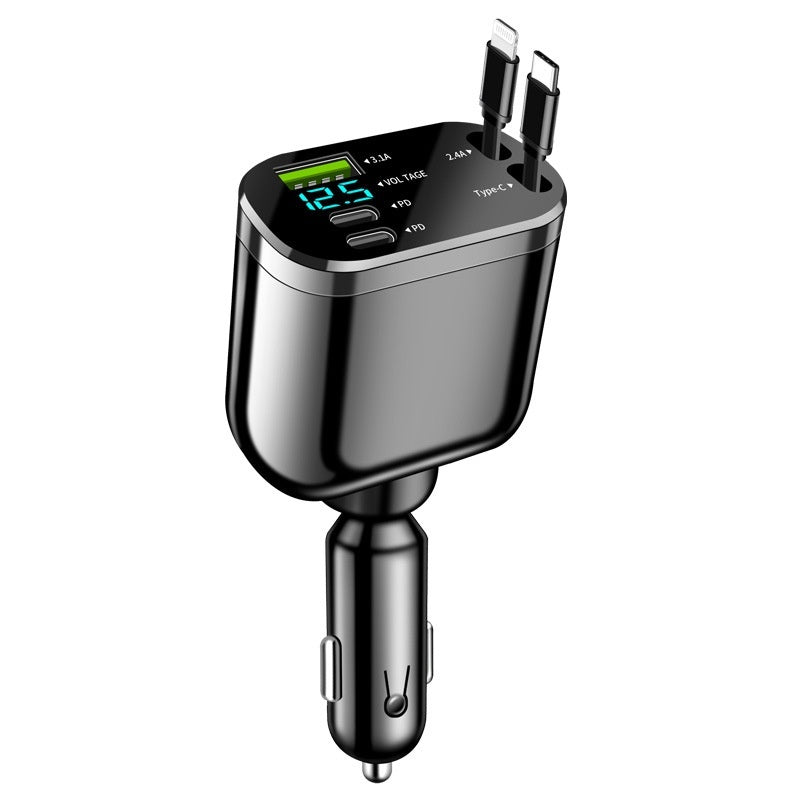 Chargeur Voiture Intelligent 100W – USB + PD + Câbles Intégrés
