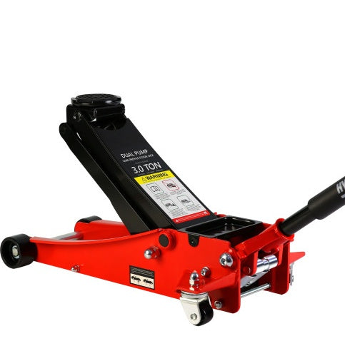 Cric Hydraulique 3T Profil Bas – Double Piston, Levage Rapide et Ultra-Low Floor Jack