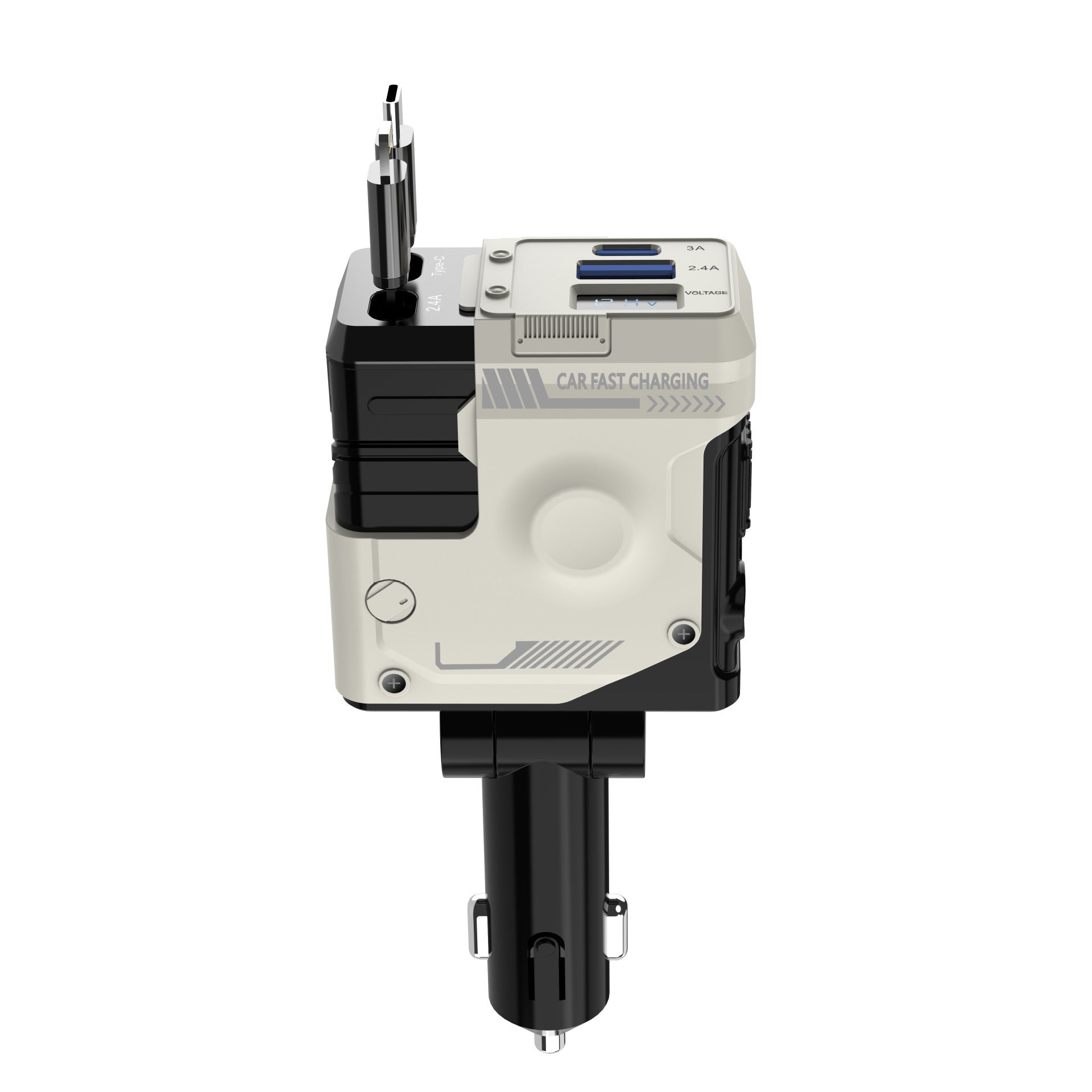 Chargeur Voiture Intelligent 4-en-1 – 50W, USB-C, Câbles Rétractables