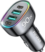 Car Charger USB C 90W 4-Port Car Phone Charger Compatible with Iphone 16/15/14/13/12 Pro Max plus [A Must for Family Travel] Super Fast Charging Cigarette Lighter Adapter Port