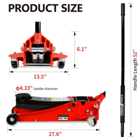 Cric Hydraulique 3T Profil Bas – Double Piston, Levage Rapide et Ultra-Low Floor Jack